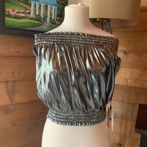 Worth New York Silver Metallic Blouse Top New